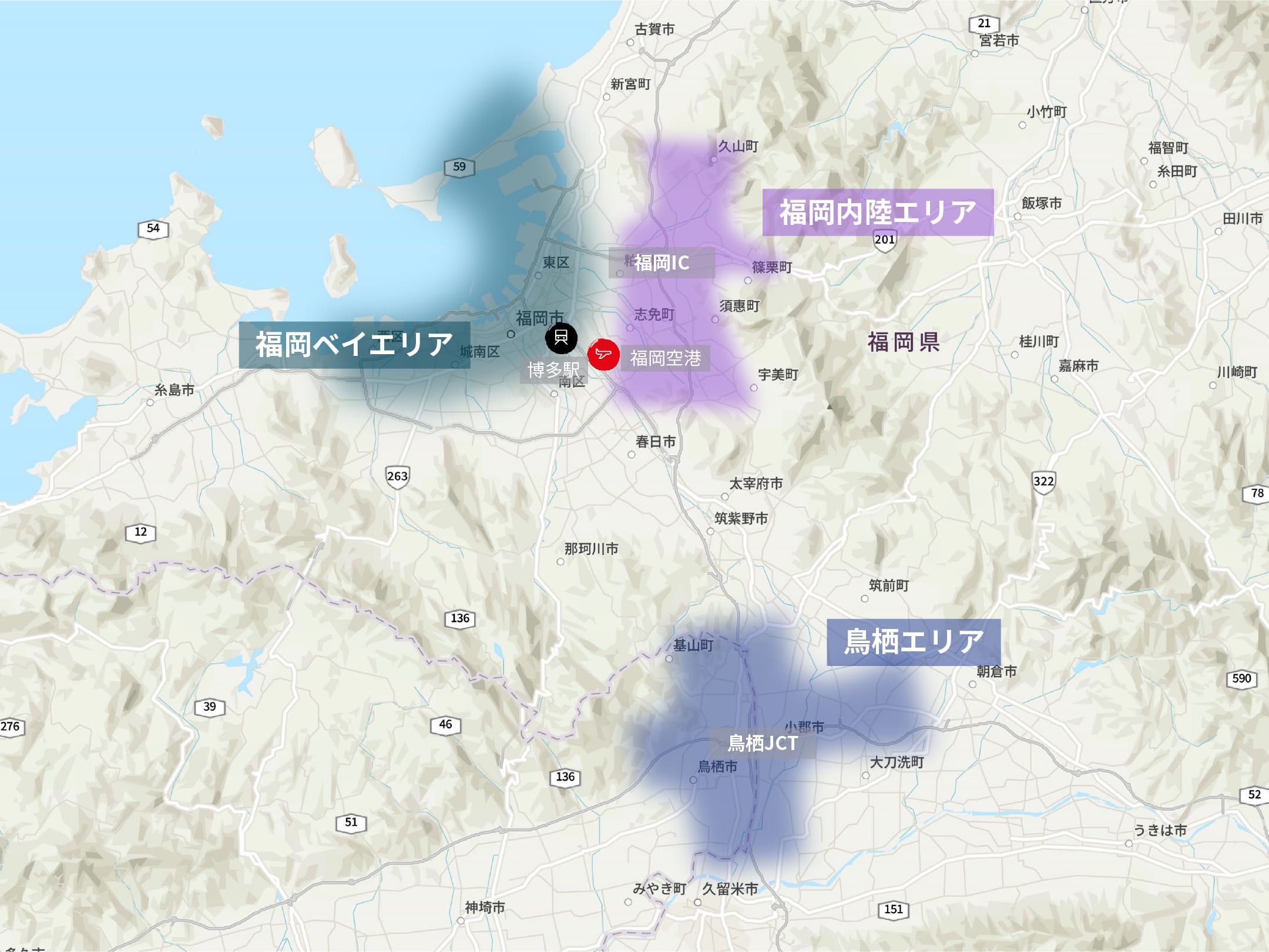 日本関西地方の物流圏、大阪圏の分布エリアマップ