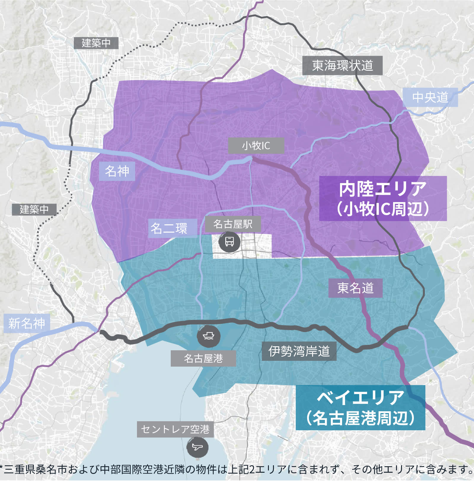 日本関西地方の物流圏、大阪圏の分布エリアマップ